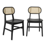 Jacob Set of 2 Commercial Cane Rattan Dining and Event Chairs with Solid Wood Frame and Seat, Natural/Black