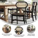 Jacob Set of 2 Commercial Cane Rattan Dining and Event Chairs with Solid Wood Frame and Seat, Natural/Black
