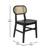 Jacob Set of 2 Commercial Cane Rattan Dining and Event Chairs with Solid Wood Frame and Seat, Natural/Black