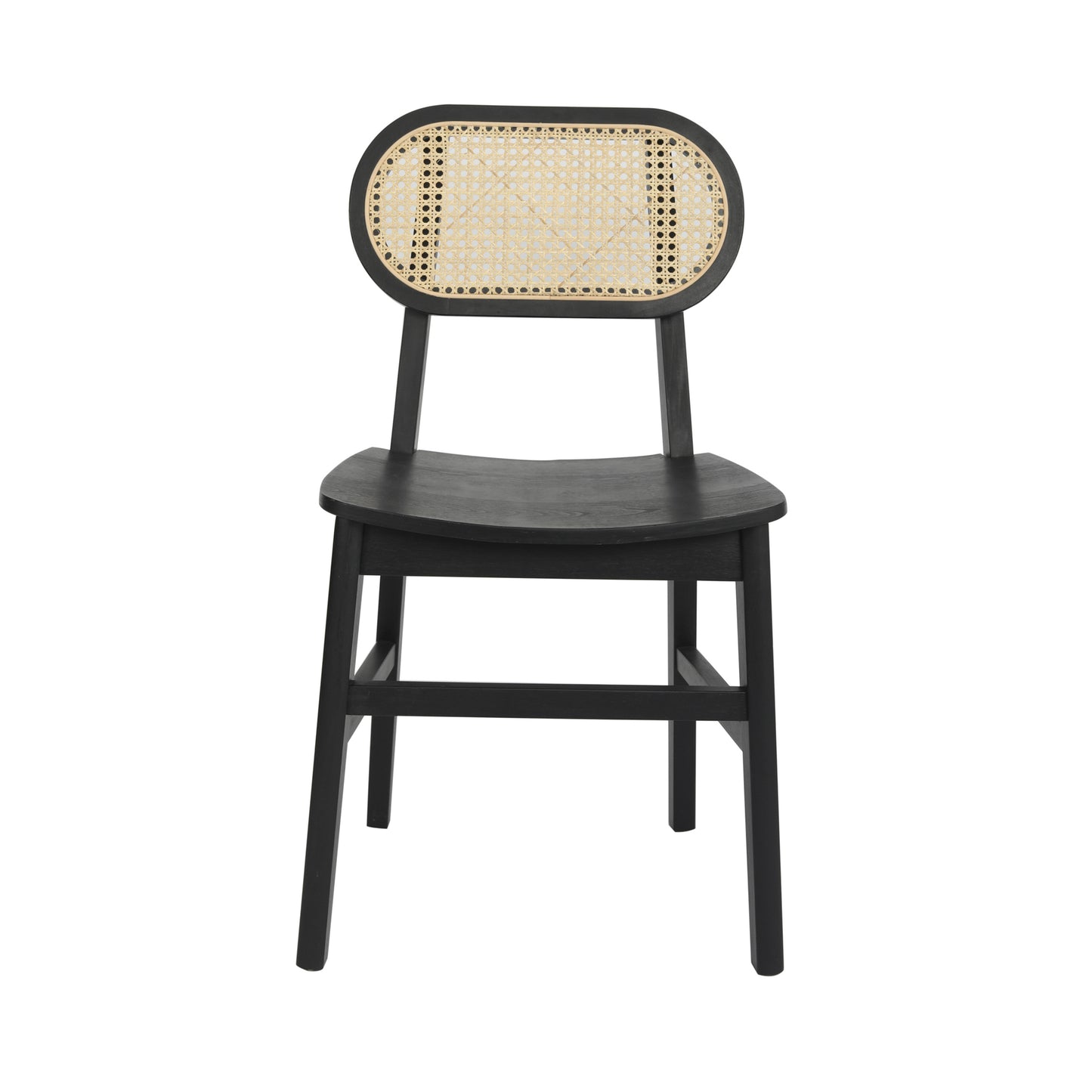 Jacob Set of 2 Commercial Cane Rattan Dining and Event Chairs with Solid Wood Frame and Seat, Natural/Black