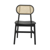Jacob Set of 2 Commercial Cane Rattan Dining and Event Chairs with Solid Wood Frame and Seat, Natural/Black