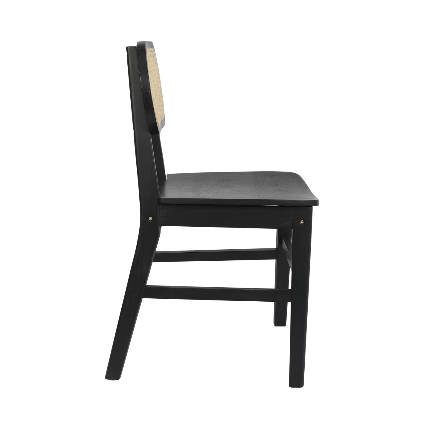 Jacob Set of 2 Commercial Cane Rattan Dining and Event Chairs with Solid Wood Frame and Seat, Natural/Black