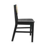 Jacob Set of 2 Commercial Cane Rattan Dining and Event Chairs with Solid Wood Frame and Seat, Natural/Black