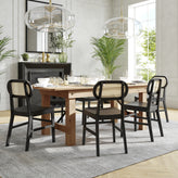 Jacob Set of 2 Commercial Cane Rattan Dining and Event Chairs with Solid Wood Frame and Seat, Natural/Black