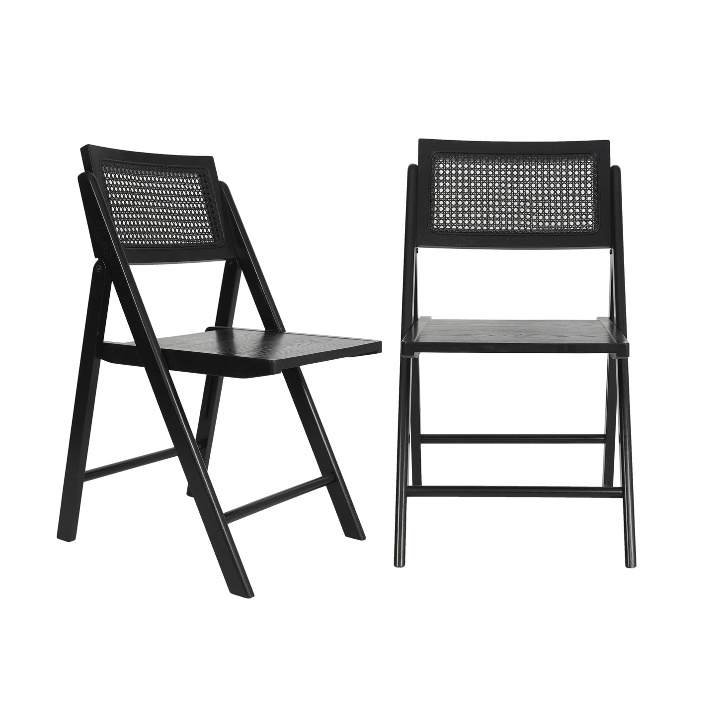 Galene Set of 2 Cane Rattan Folding Chairs with Solid Wood Frame and Seat and Ventilated Back, Perfect for Events or Additional Seating, Natural/Black