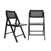 Galene Set of 2 Cane Rattan Folding Chairs with Solid Wood Frame and Seat and Ventilated Back, Perfect for Events or Additional Seating, Natural/Black