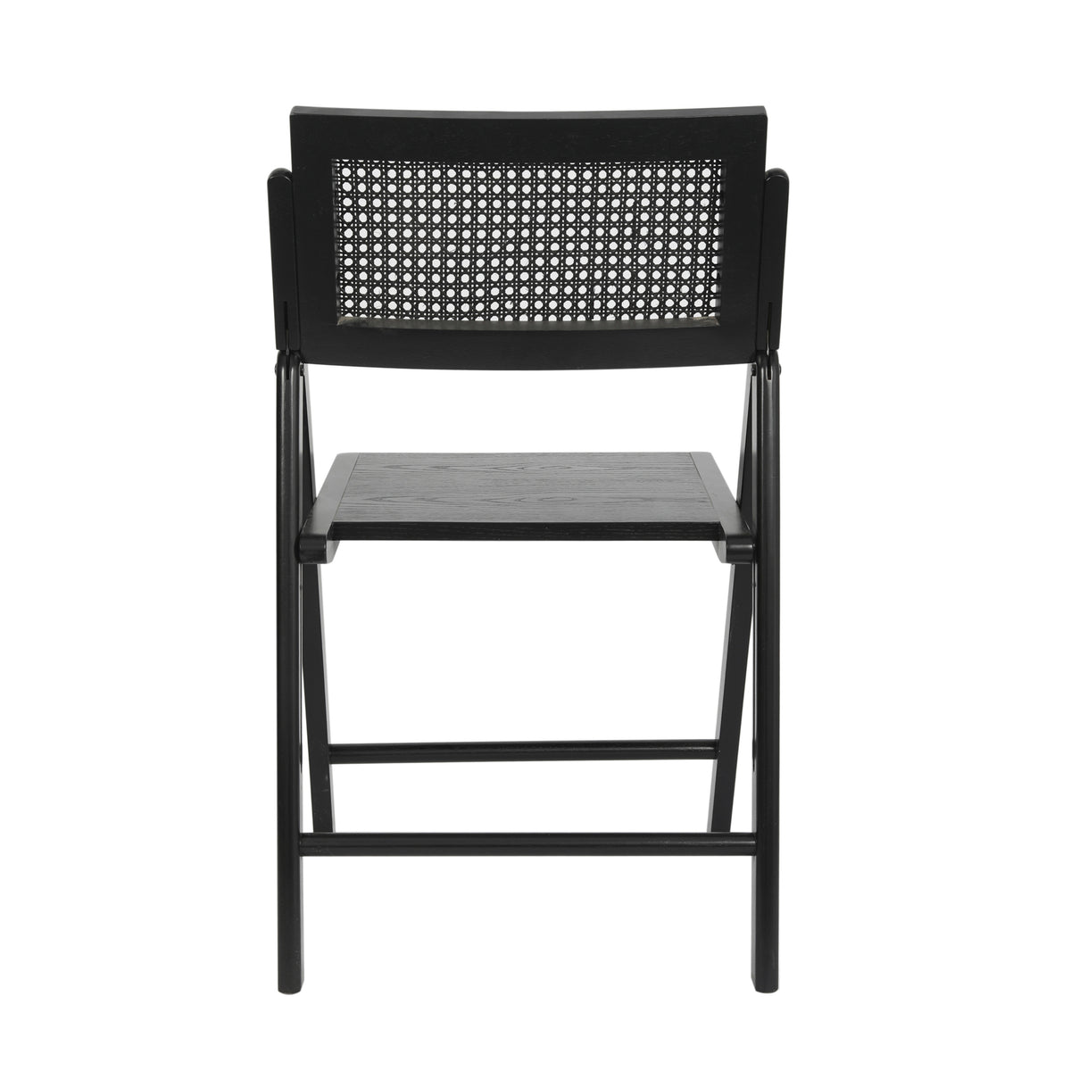 Galene Set of 2 Cane Rattan Folding Chairs with Solid Wood Frame and Seat and Ventilated Back, Perfect for Events or Additional Seating, Natural/Black