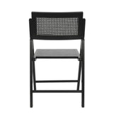 Galene Set of 2 Cane Rattan Folding Chairs with Solid Wood Frame and Seat and Ventilated Back, Perfect for Events or Additional Seating, Natural/Black