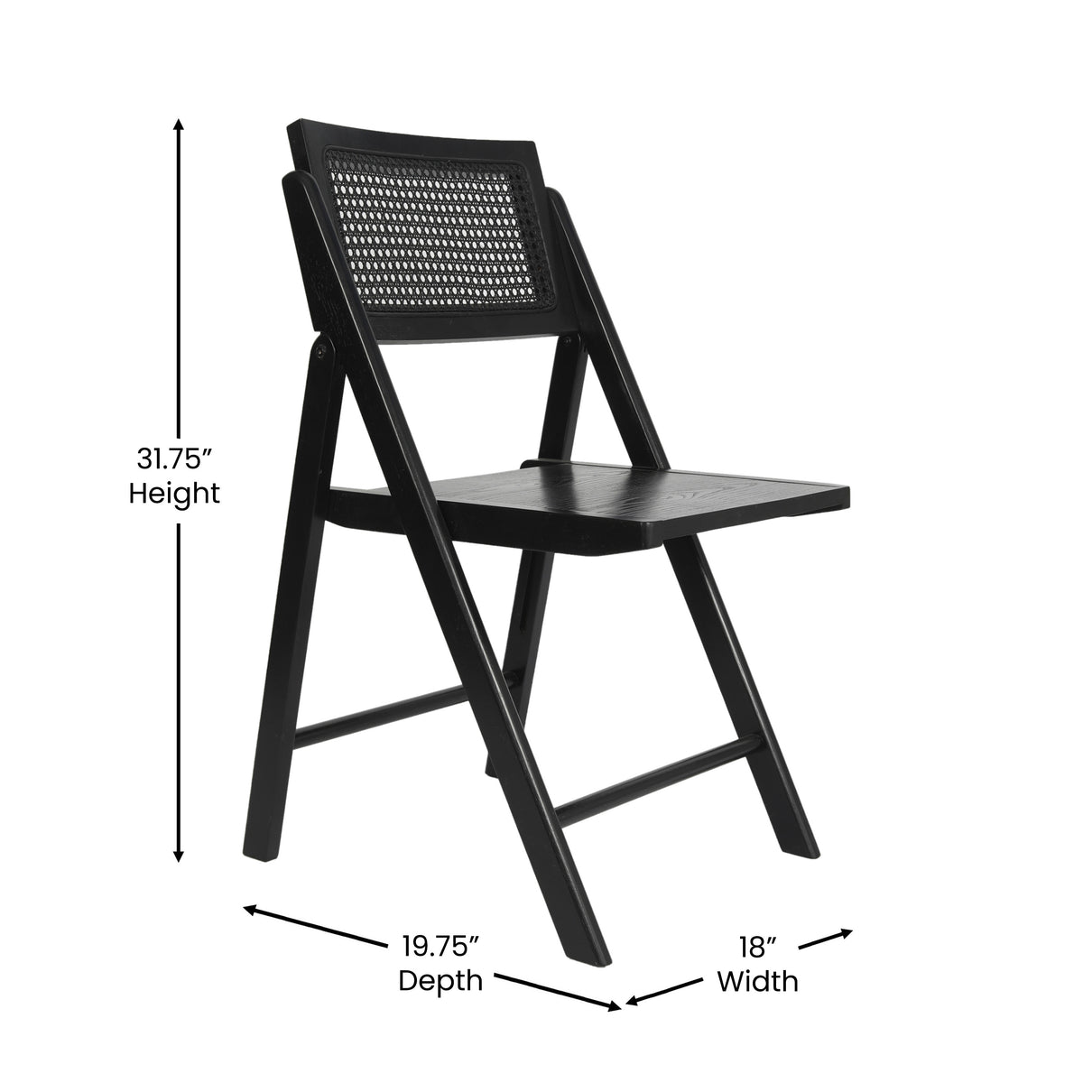 Galene Set of 2 Cane Rattan Folding Chairs with Solid Wood Frame and Seat and Ventilated Back, Perfect for Events or Additional Seating, Natural/Black