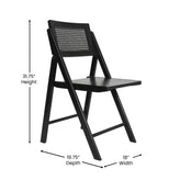 Galene Set of 2 Cane Rattan Folding Chairs with Solid Wood Frame and Seat and Ventilated Back, Perfect for Events or Additional Seating, Natural/Black