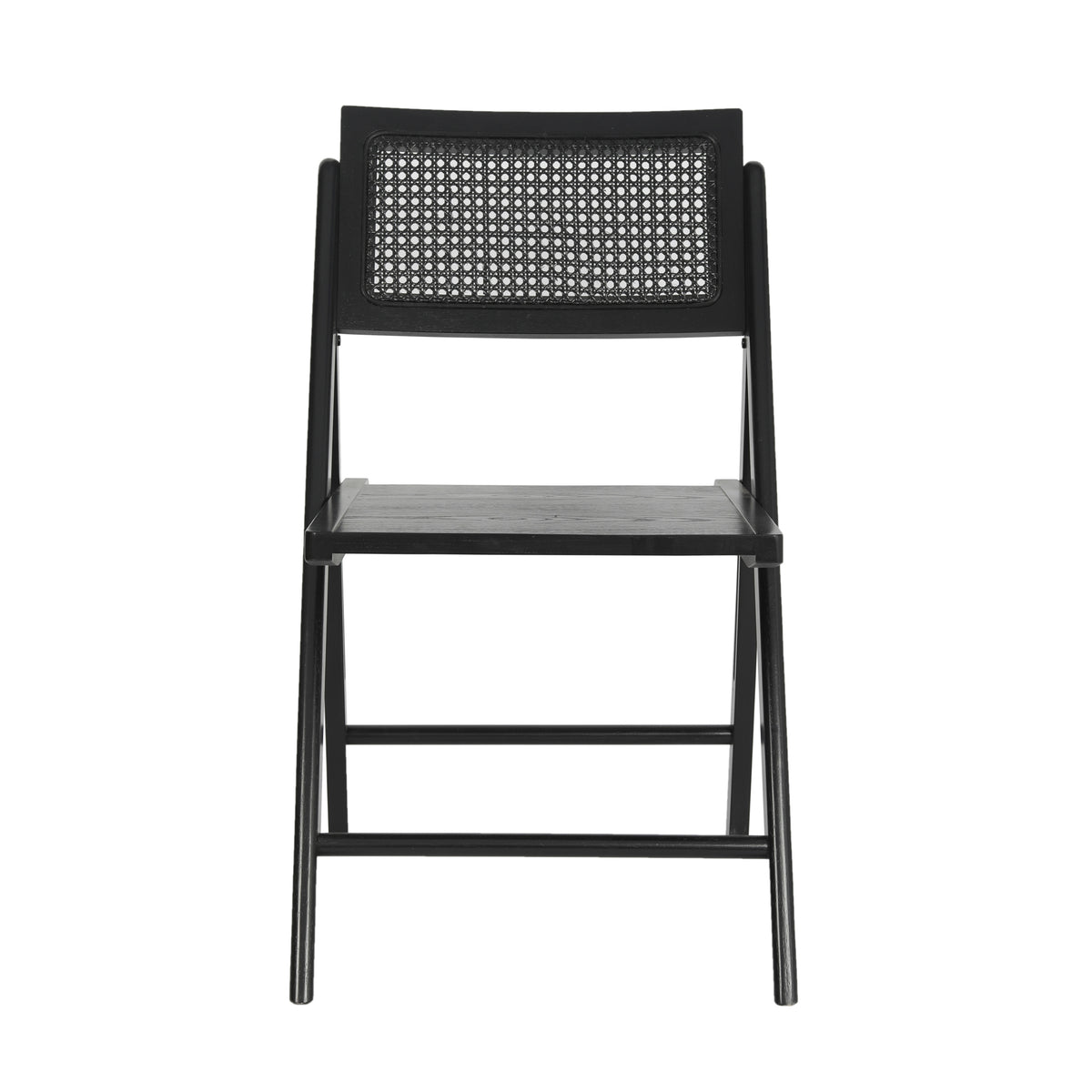 Galene Set of 2 Cane Rattan Folding Chairs with Solid Wood Frame and Seat and Ventilated Back, Perfect for Events or Additional Seating, Natural/Black