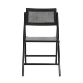 Galene Set of 2 Cane Rattan Folding Chairs with Solid Wood Frame and Seat and Ventilated Back, Perfect for Events or Additional Seating, Natural/Black
