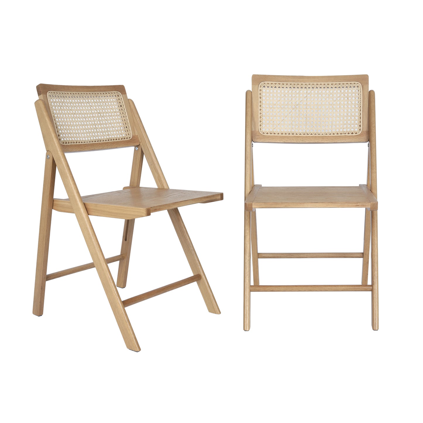 Galene Set of 2 Cane Rattan Folding Chairs with Solid Wood Frame and Seat and Ventilated Back, Perfect for Events or Additional Seating, Natural