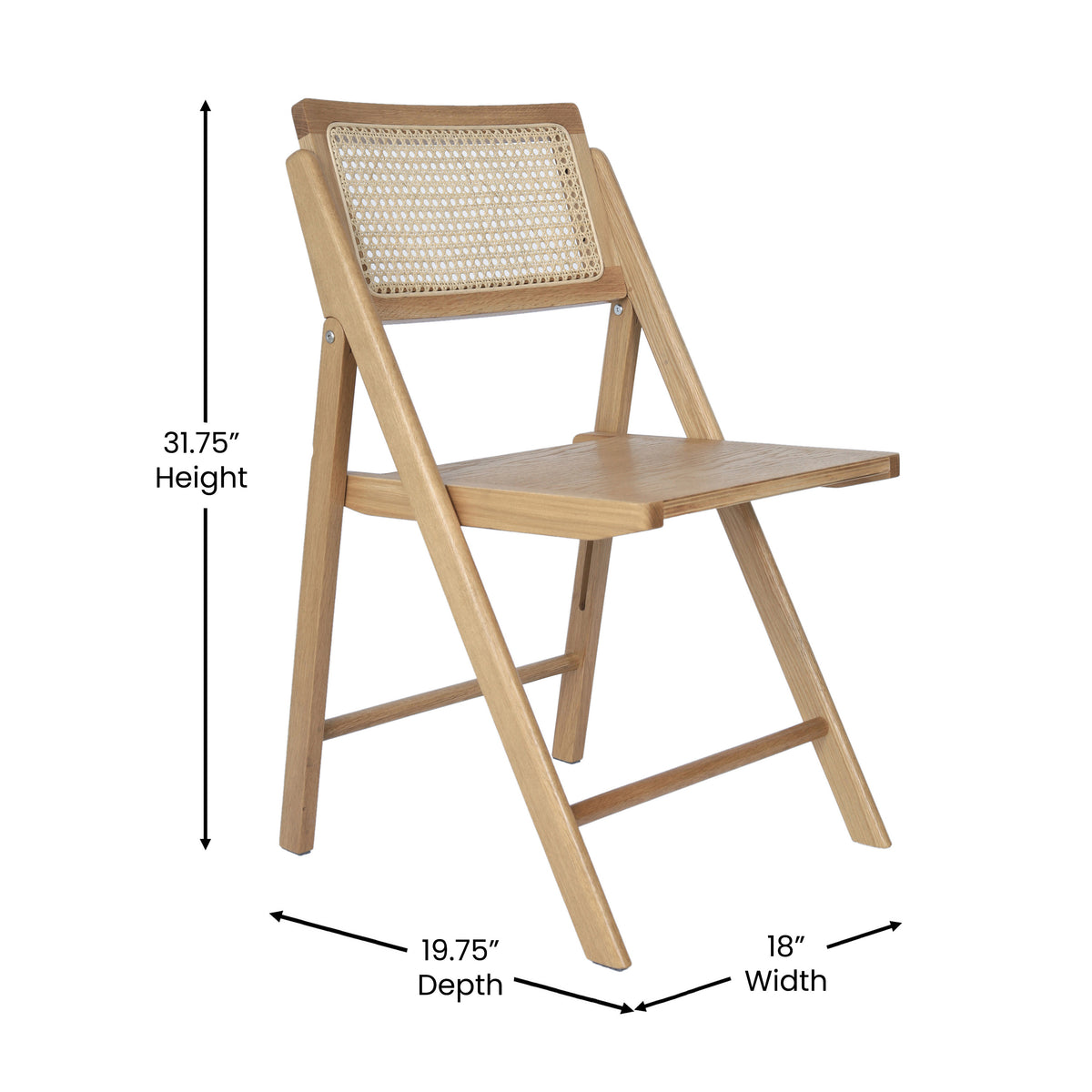 Galene Set of 2 Cane Rattan Folding Chairs with Solid Wood Frame and Seat and Ventilated Back, Perfect for Events or Additional Seating, Natural