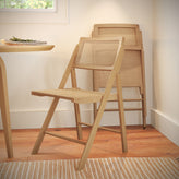 Galene Set of 2 Cane Rattan Folding Chairs with Solid Wood Frame and Seat and Ventilated Back, Perfect for Events or Additional Seating, Natural