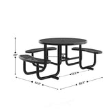 Creekside 46" Round Wheelchair Accessible Commercial Outdoor Picnic Table with Heavy Gauge Expanded Metal Mesh Seats and Top with Umbrella Hole, Black