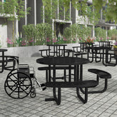 Creekside 46" Round Wheelchair Accessible Commercial Outdoor Picnic Table with Heavy Gauge Expanded Metal Mesh Seats and Top with Umbrella Hole, Black