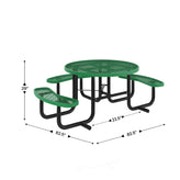 Creekside 46" Round Wheelchair Accessible Commercial Outdoor Picnic Table with Heavy Gauge Expanded Metal Mesh Seats and Top with Umbrella Hole, Green