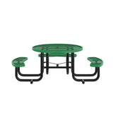 Creekside 46" Round Wheelchair Accessible Commercial Outdoor Picnic Table with Heavy Gauge Expanded Metal Mesh Seats and Top with Umbrella Hole, Green