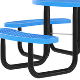 Creekside 46" Round Wheelchair Accessible Outdoor Picnic Table with Expanded Metal Mesh Seats and Top with Umbrella Hole and Ground Anchors, Blue