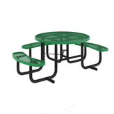 Creekside 46" Round Wheelchair Accessible Outdoor Picnic Table with Expanded Metal Mesh Seats and Top with Umbrella Hole and Ground Anchors, Green