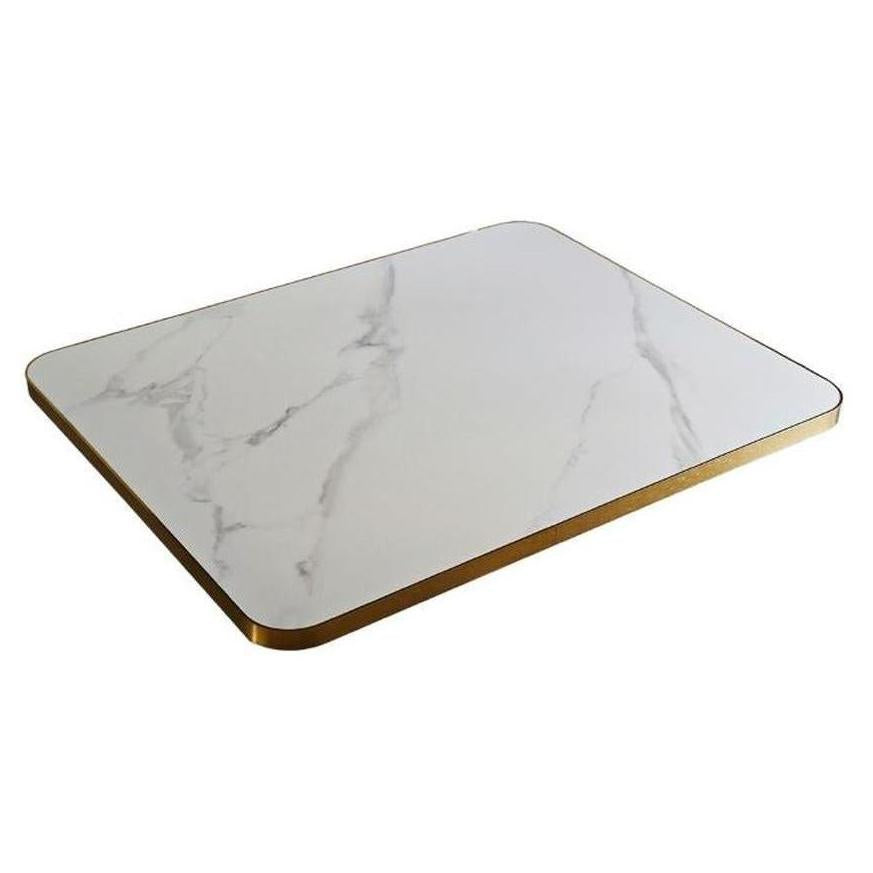 1-1/8" Light Gray Veining Marble White Sintered Stone Outdoor Table Tops with Gold Edge