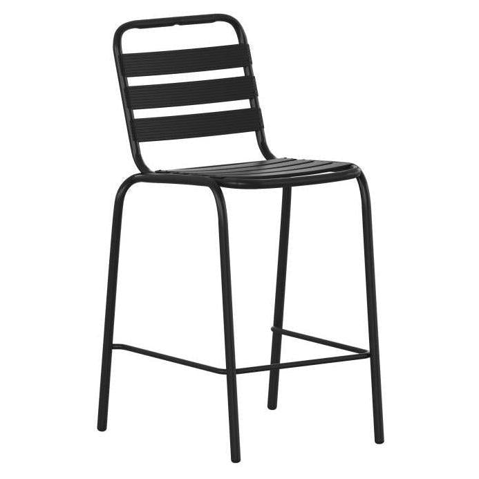 Lila Aluminum Outdoor Stacking Bar Stool with Slats - Black