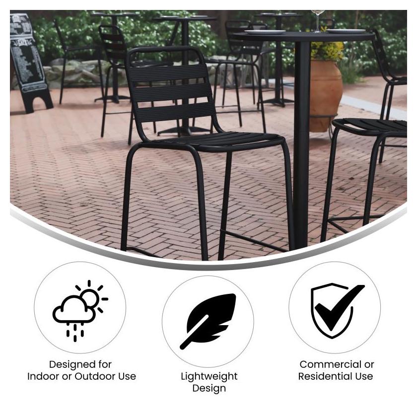 Lila Aluminum Outdoor Stacking Bar Stool with Slats - Black