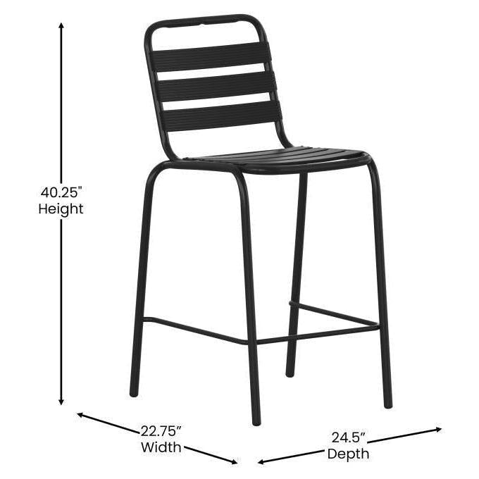 Lila Aluminum Outdoor Stacking Bar Stool with Slats - Black