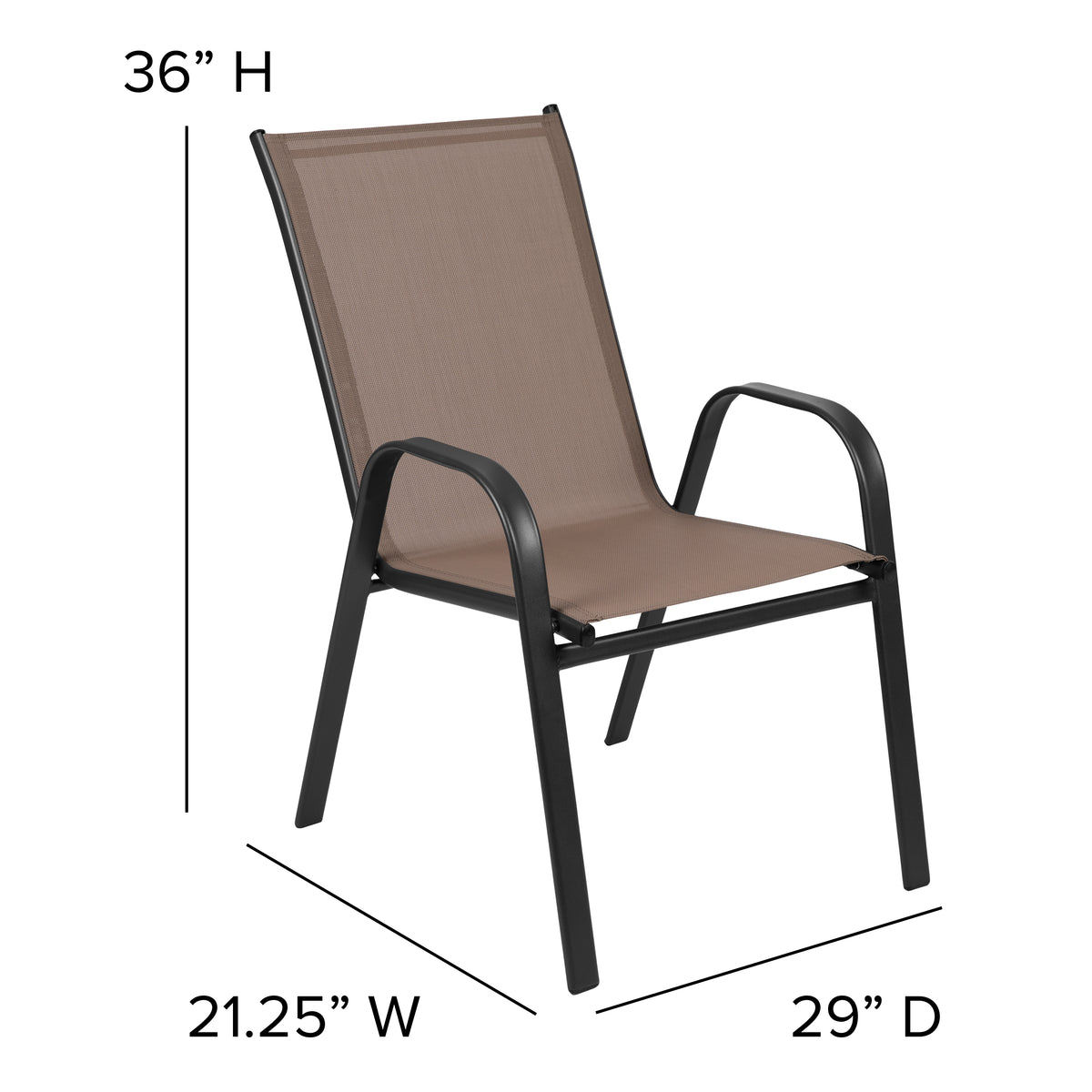 Brazos 7 Piece Outdoor Patio Dining Set - 55" Tempered Glass Patio Table with Umbrella Hole, 6 Brown Flex Comfort Stack Chairs