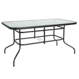 Brazos 7 Piece Outdoor Patio Dining Set - 55" Tempered Glass Patio Table with Umbrella Hole, 6 Brown Flex Comfort Stack Chairs