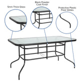 Brazos 7 Piece Outdoor Patio Dining Set - 55" Tempered Glass Patio Table with Umbrella Hole, 6 Brown Flex Comfort Stack Chairs