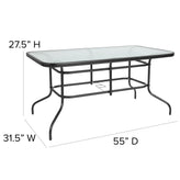 Brazos 7 Piece Outdoor Patio Dining Set - 55" Tempered Glass Patio Table with Umbrella Hole, 6 Gray Flex Comfort Stack Chairs
