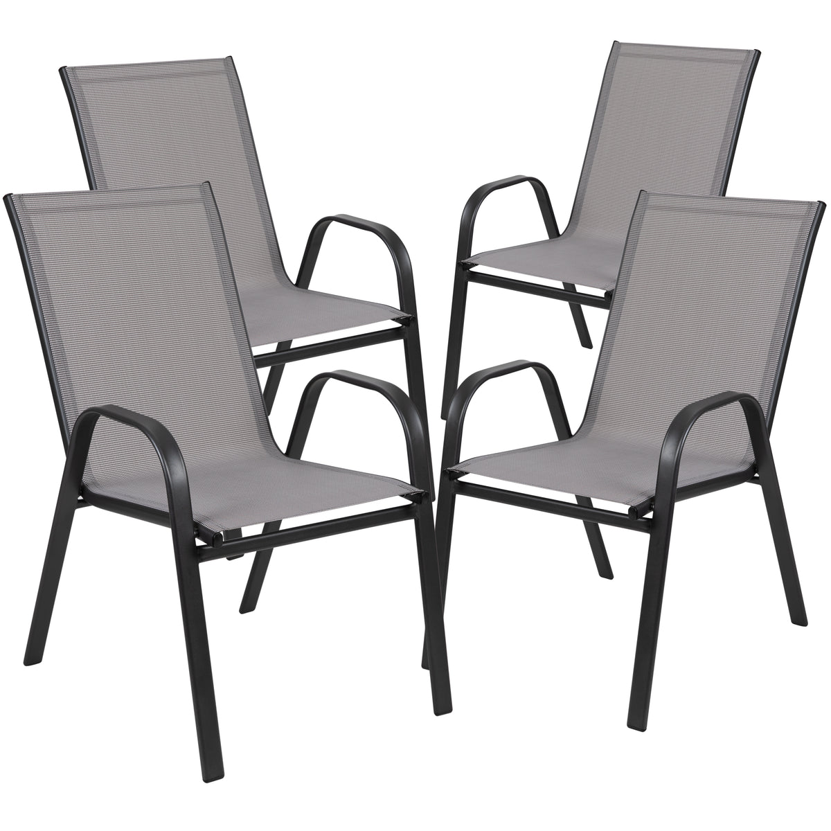 Brazos 7 Piece Outdoor Patio Dining Set - 55" Tempered Glass Patio Table with Umbrella Hole, 6 Gray Flex Comfort Stack Chairs