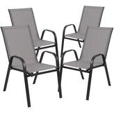 Brazos 7 Piece Outdoor Patio Dining Set - 55" Tempered Glass Patio Table with Umbrella Hole, 6 Gray Flex Comfort Stack Chairs