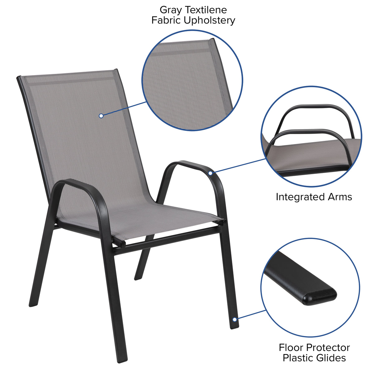 Brazos 7 Piece Outdoor Patio Dining Set - 55" Tempered Glass Patio Table with Umbrella Hole, 6 Gray Flex Comfort Stack Chairs
