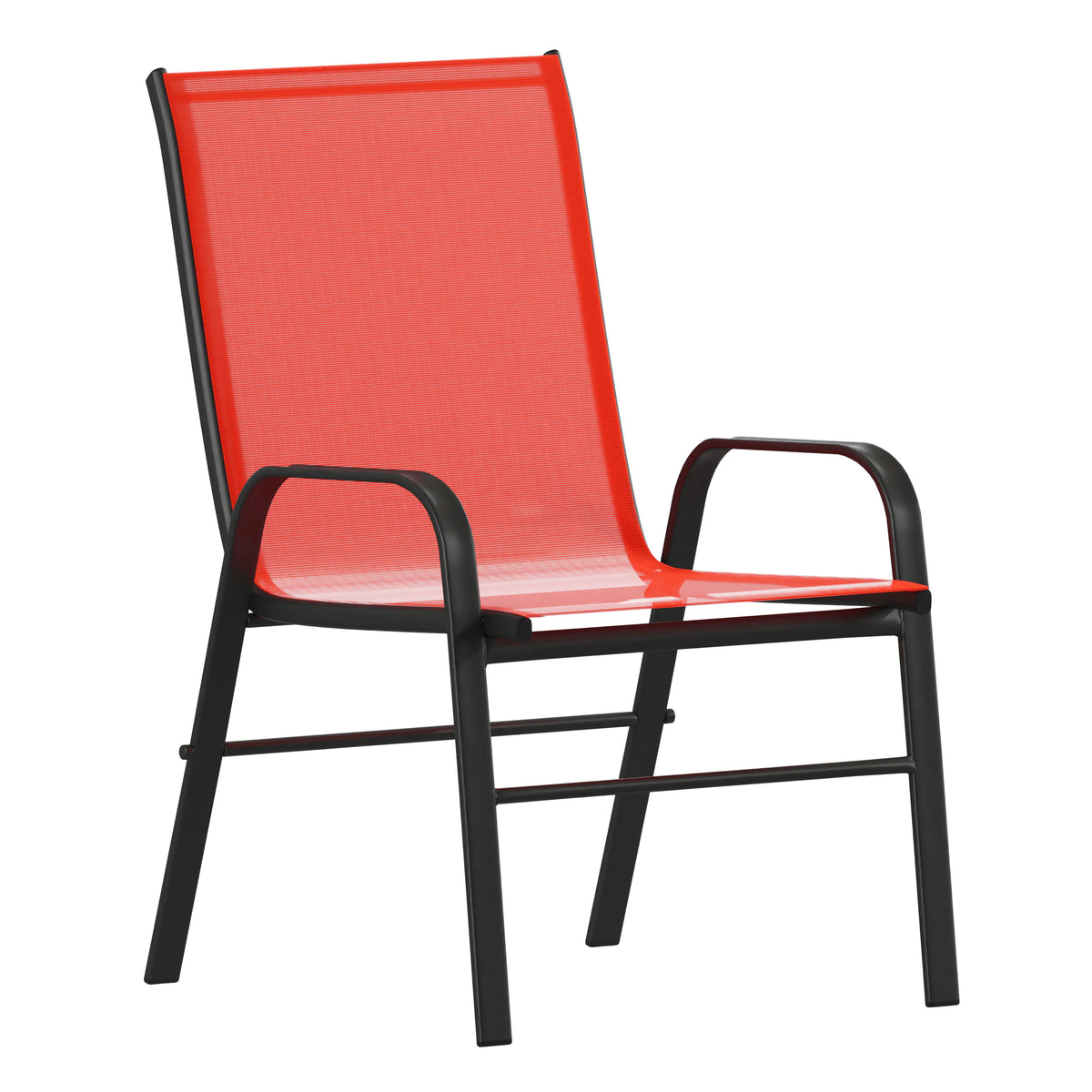 Brazos 5 Piece Outdoor Patio Dining Set - 55" Tempered Glass Patio Table with Umbrella Hole, 4 Red Flex Comfort Stack Chairs
