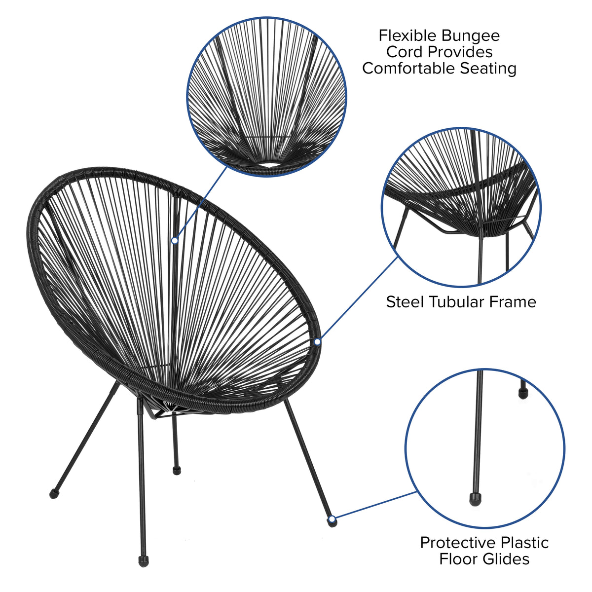 Valencia Oval Comfort Series Take Ten Black Papasan Lounge Chair