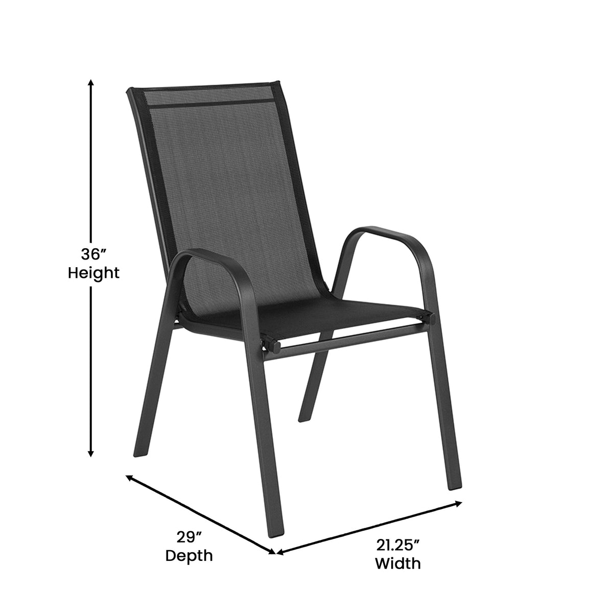 Brazos 7 Piece Commercial Grade Patio Dining Set with Tempered Glass Patio Table and 6 Chairs with Black Flex Comfort Material Seats and Backs