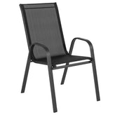 Brazos 7 Piece Commercial Grade Patio Dining Set with Tempered Glass Patio Table and 6 Chairs with Black Flex Comfort Material Seats and Backs