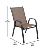 Brazos 7 Piece Commercial Grade Patio Dining Set with Tempered Glass Patio Table and 6 Chairs with Brown Flex Comfort Material Seats and Backs