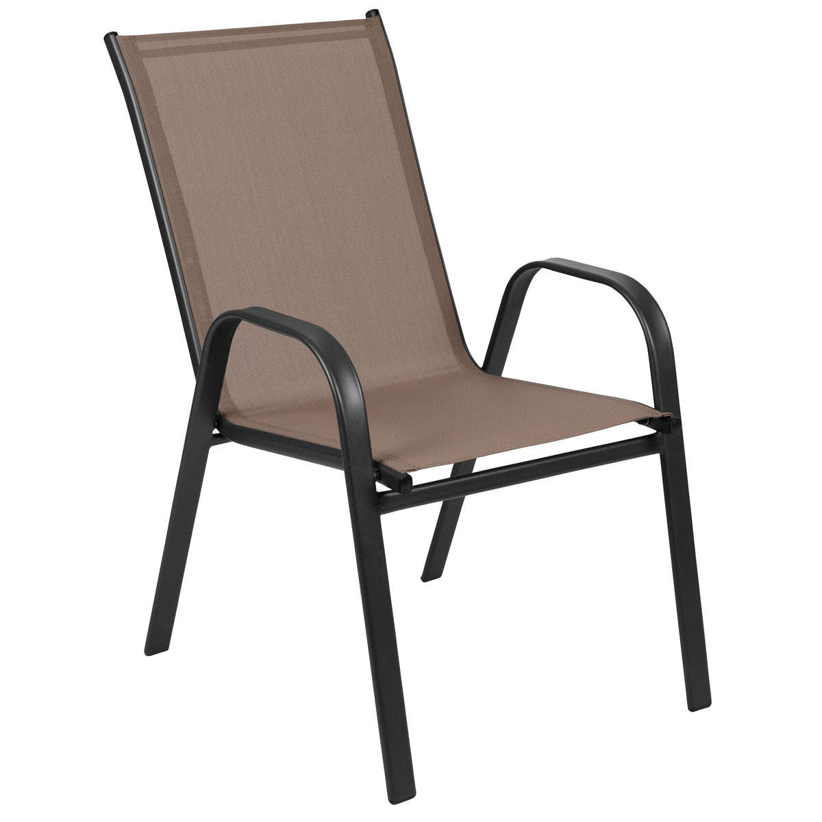 Brazos 7 Piece Commercial Grade Patio Dining Set with Tempered Glass Patio Table and 6 Chairs with Brown Flex Comfort Material Seats and Backs