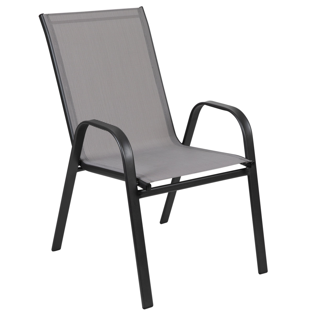 Brazos 7 Piece Commercial Grade Patio Dining Set with Tempered Glass Patio Table and 6 Chairs with Gray Flex Comfort Material Seats and Backs