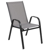 Brazos 7 Piece Commercial Grade Patio Dining Set with Tempered Glass Patio Table and 6 Chairs with Gray Flex Comfort Material Seats and Backs