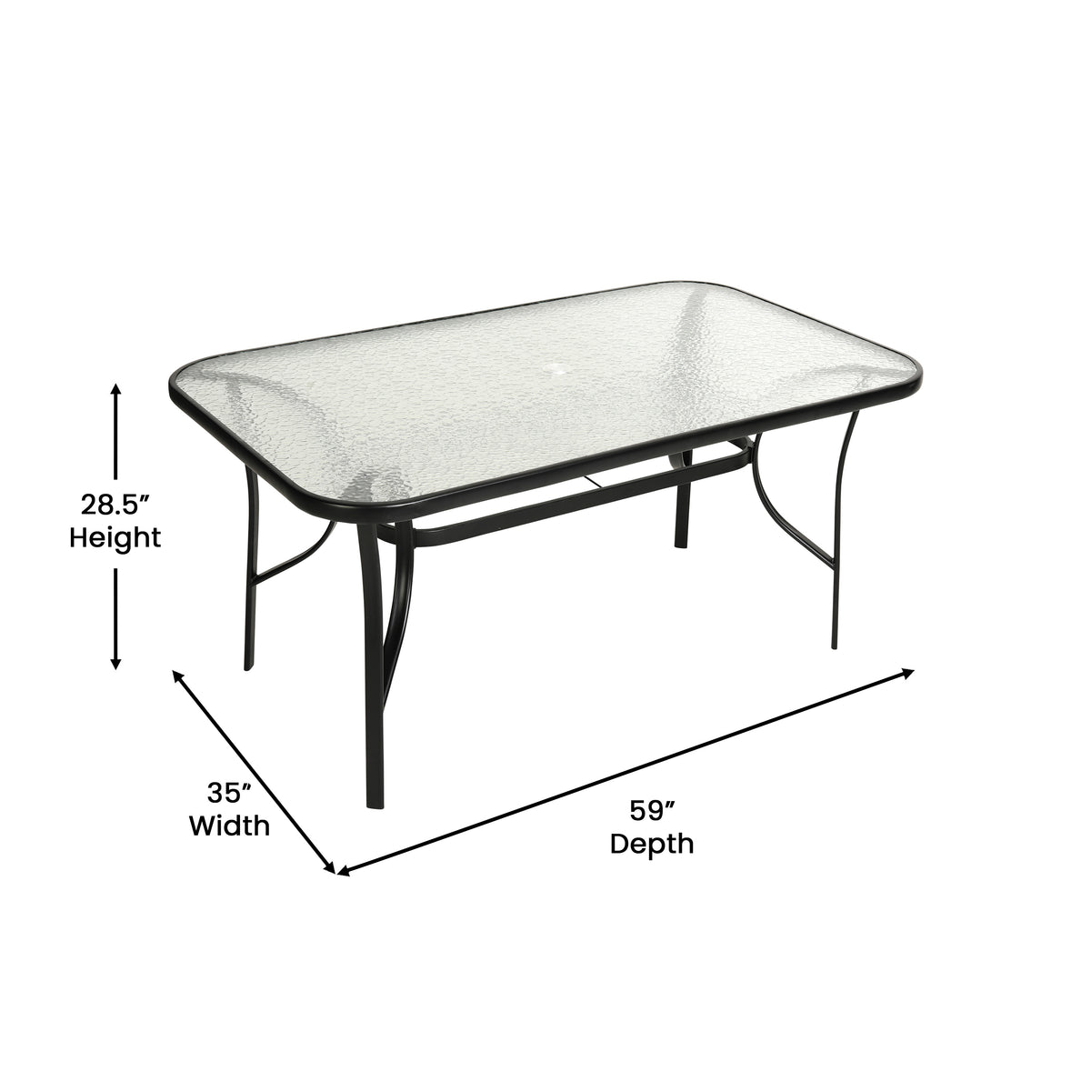Brazos 7 Piece Commercial Grade Patio Dining Set with Tempered Glass Patio Table and 6 Chairs with Navy Flex Comfort Material Seats and Backs