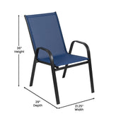 Brazos 7 Piece Commercial Grade Patio Dining Set with Tempered Glass Patio Table and 6 Chairs with Navy Flex Comfort Material Seats and Backs
