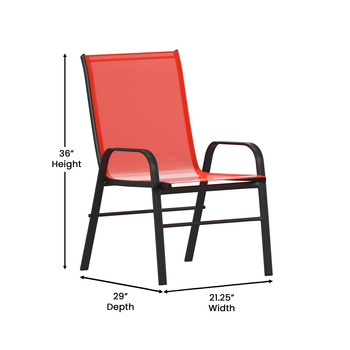 Brazos 7 Piece Commercial Grade Patio Dining Set with Tempered Glass Patio Table and 6 Chairs with Red Flex Comfort Material Seats and Backs