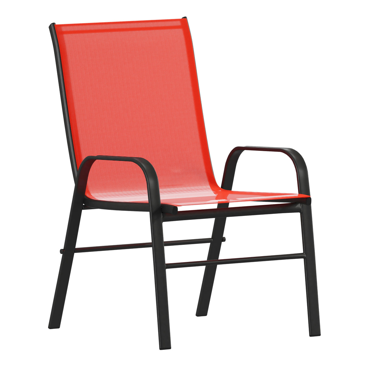 Brazos 7 Piece Commercial Grade Patio Dining Set with Tempered Glass Patio Table and 6 Chairs with Red Flex Comfort Material Seats and Backs