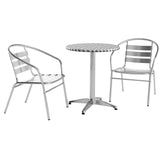 Lila 23.5'' Round Aluminum Indoor-Outdoor Table Set with 2 Slat Back Chairs