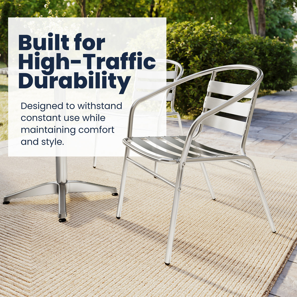 Lila 23.5'' Round Aluminum Indoor-Outdoor Table Set with 2 Slat Back Chairs